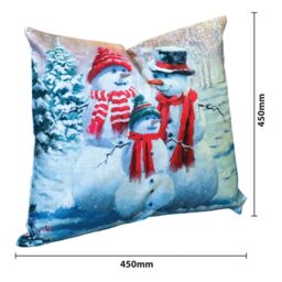 Netagon Snowman Family Design Christmas Themed Cushion 45X45CM in White - Size: 45X45 cm - thumbnail 2