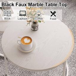 Huhote Round Nesting Side End Table 2 Set Coffee Tables Metal Frame for Home in White - thumbnail 6