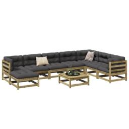 Berkfield Home 9 Piece Garden Sofa Set Impregnated Wood Pine in Brown - thumbnail 1