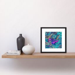 Artery8 Ocean Purple Blue Fish Aquarium Ocean Fish Watercolour Square Wooden Framed Wall Art Print Picture 8X8 Inch in Black - thumbnail 2