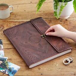 Paper High Indra Large Embossed & Stitched Leather Photo Album in Brown - thumbnail 3