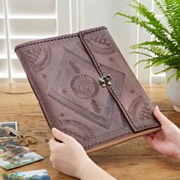 Paper High Indra Large Embossed & Stitched Leather Photo Album in Brown