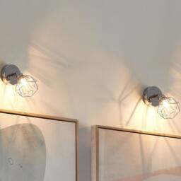 Wyld and Coco Silver Metal Wall Lamp Diamond Cage Shade Adjustable Tilt and Swivel - thumbnail 1