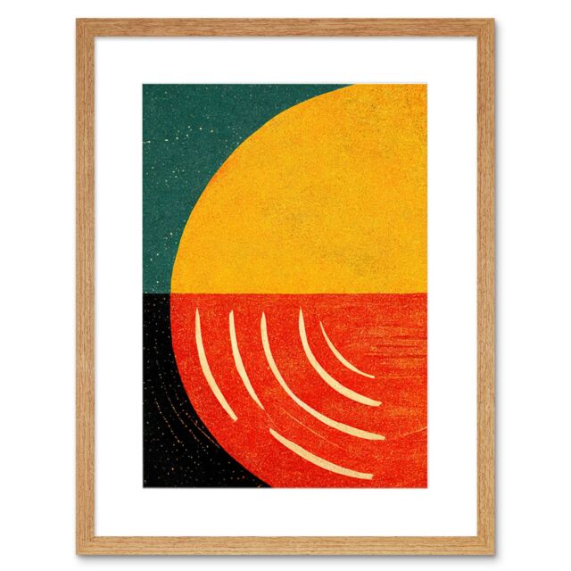 "Artery8 Wall Art Print Simple Bold Abstract Modern Painting Teal Mustard Coral Black Artwork Framed 9X7 Inch in Beige - Size: W7"" x H9""" - image 1