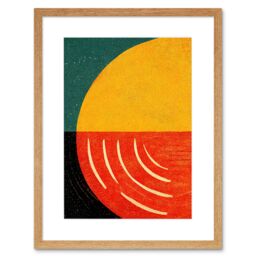 "Artery8 Wall Art Print Simple Bold Abstract Modern Painting Teal Mustard Coral Black Artwork Framed 9X7 Inch in Beige - Size: W7"" x H9""" - thumbnail 1