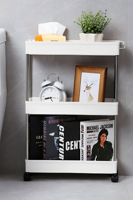 H&O Direct Slim White Standing 3-Tier Corner Storage Rack Shelf Plastic for Kitchen Bathroom