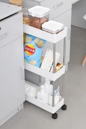 H&O Direct Slim White Standing 3-Tier Corner Storage Rack Shelf Plastic for Kitchen Bathroom - thumbnail 2