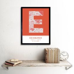 "Wee Blue Coo Wall Art Print Edinburgh Scotland United Kingdom City Map Modern Typography Stylish Letter Framed Word in Orange - Size: W12"" x H16""" - thumbnail 2