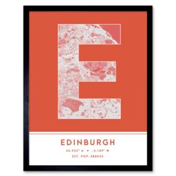 "Wee Blue Coo Wall Art Print Edinburgh Scotland United Kingdom City Map Modern Typography Stylish Letter Framed Word in Orange - Size: W12"" x H16""" - thumbnail 1