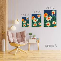 "Artery8 Daisy Flower Meadow Floral Canvas Wall Art Print - Size: W18"" x H24""" - thumbnail 4