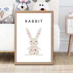ARTZE Cute Pink Floral Rabbit Framed Print SIZE: A2 with Oak Frame - Size: A4 - thumbnail 2