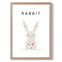 ARTZE Cute Pink Floral Rabbit Framed Print SIZE: A2 with Oak Frame - Size: A4