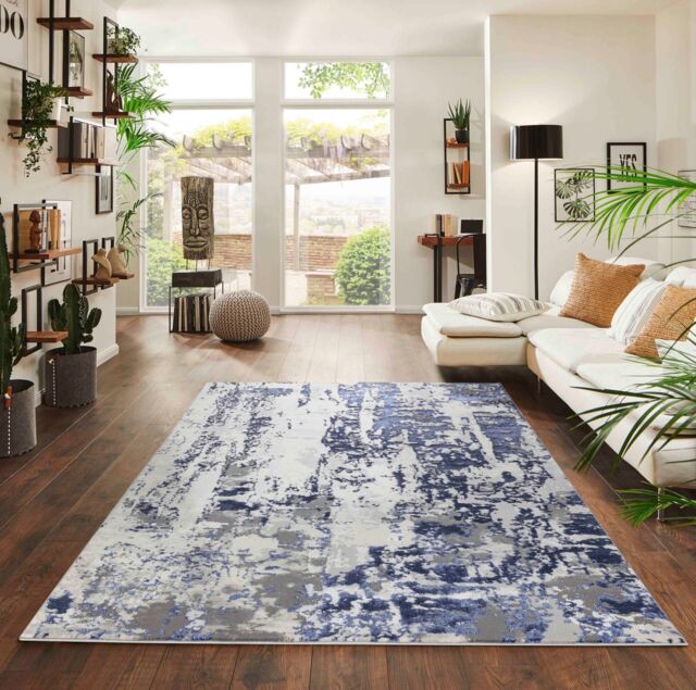 Desire Rugs Modern Styra Abstract Area Rugs Luxury for Bedroom, Living Room, & Hallway in Navy - Size: 60 cm x 220 cm - image 1