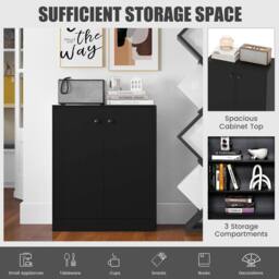 Costway 2-Door Storage Cabinet Buffet Cabinet w/ 3 Shelves Sideboard Kitchen Hallway in Black - thumbnail 4