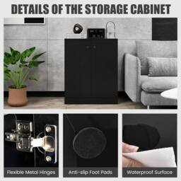 Costway 2-Door Storage Cabinet Buffet Cabinet w/ 3 Shelves Sideboard Kitchen Hallway in Black - thumbnail 3