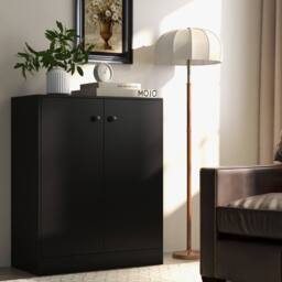 Costway 2-Door Storage Cabinet Buffet Cabinet w/ 3 Shelves Sideboard Kitchen Hallway in Black - thumbnail 6