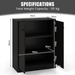 Costway 2-Door Storage Cabinet Buffet Cabinet w/ 3 Shelves Sideboard Kitchen Hallway in Black - thumbnail 2