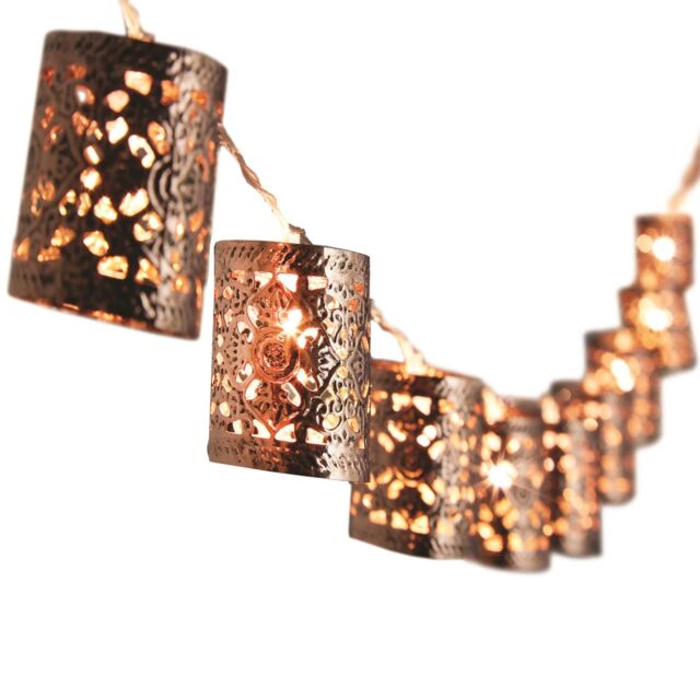 mysmartbuy Copper Finish Moroccan Style String Lights - Battery Powered Metal LED Home Lighting Lanterns - 173cm Long, Each Light H5 x 4cm - image 1