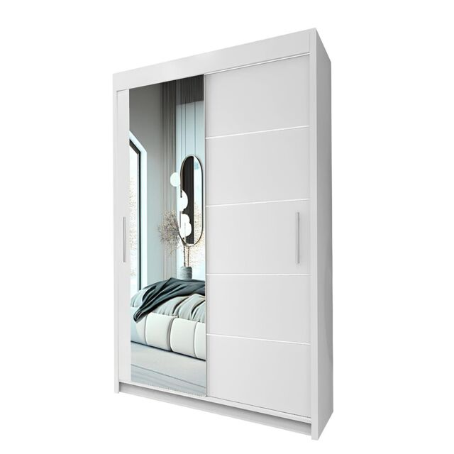 Interior Emporium Ltd IE Lyon Sliding Door Bedroom Wardrobe with LED Light - Wardrobe for You - Wardrobes with LED Light ( White, 120 cm ) in White - image 1