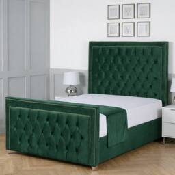 Living Comfort Bedz Metro Plush Velvet Upholstered Bed Slatted Base with 48Inch Headboard in Green - Size: Double
