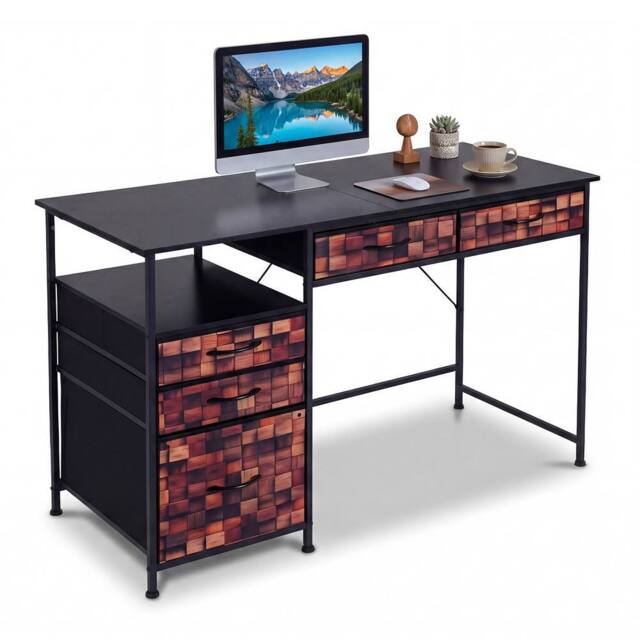 Costway 120 CM Computer Desk Home Office Desk w/Shelf & Drawers Study Desk in Brown - image 1