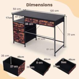 Costway 120 CM Computer Desk Home Office Desk w/Shelf & Drawers Study Desk in Brown - thumbnail 2