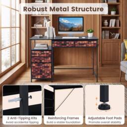 Costway 120 CM Computer Desk Home Office Desk w/Shelf & Drawers Study Desk in Brown - thumbnail 4