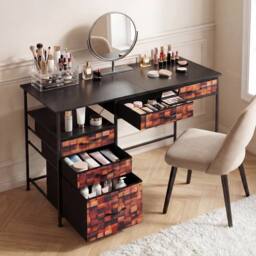 Costway 120 CM Computer Desk Home Office Desk w/Shelf & Drawers Study Desk in Brown - thumbnail 6