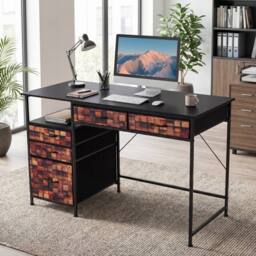 Costway 120 CM Computer Desk Home Office Desk w/Shelf & Drawers Study Desk in Brown - thumbnail 9