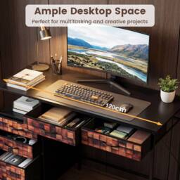 Costway 120 CM Computer Desk Home Office Desk w/Shelf & Drawers Study Desk in Brown - thumbnail 7