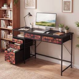 Costway 120 CM Computer Desk Home Office Desk w/Shelf & Drawers Study Desk in Brown - thumbnail 3