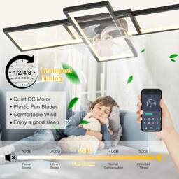 "NIVOR Dimmable Ceiling Fan 3 Light 35"" Flush Mount Remote 6-Speed Black" - thumbnail 5