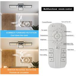 "NIVOR Dimmable Ceiling Fan 3 Light 35"" Flush Mount Remote 6-Speed Black" - thumbnail 7