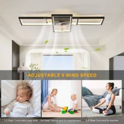 "NIVOR Dimmable Ceiling Fan 3 Light 35"" Flush Mount Remote 6-Speed Black" - thumbnail 4