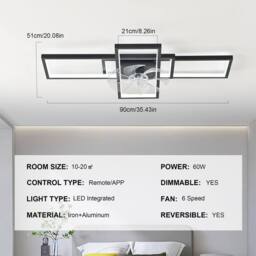 "NIVOR Dimmable Ceiling Fan 3 Light 35"" Flush Mount Remote 6-Speed Black" - thumbnail 2