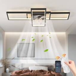 "NIVOR Dimmable Ceiling Fan 3 Light 35"" Flush Mount Remote 6-Speed Black"
