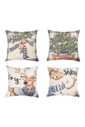 Living and Home Christmas Themed Decorative Pillow Case with Festive Motifs - thumbnail 1