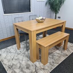 KOSY KOALA Oak Effect Dining Table Set With 2 Grey Velvet Chairs & 1 Bench Dining Room Furniture in Beige - thumbnail 2