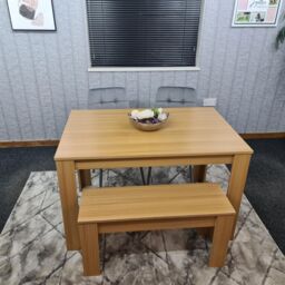 KOSY KOALA Oak Effect Dining Table Set With 2 Grey Velvet Chairs & 1 Bench Dining Room Furniture in Beige - thumbnail 5