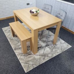 KOSY KOALA Oak Effect Dining Table Set With 2 Grey Velvet Chairs & 1 Bench Dining Room Furniture in Beige - thumbnail 6