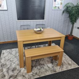 KOSY KOALA Oak Effect Dining Table Set With 2 Grey Velvet Chairs & 1 Bench Dining Room Furniture in Beige - thumbnail 1