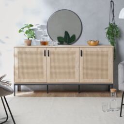 VonHaus Lena Rattan Effect Wide Living Room Storage Sideboard in Brown