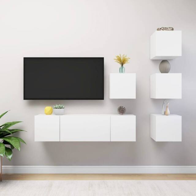 Berkfield Home 6 Piece TV Cabinet Set White Engineered Wood - image 1
