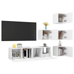 Berkfield Home 6 Piece TV Cabinet Set White Engineered Wood - thumbnail 3