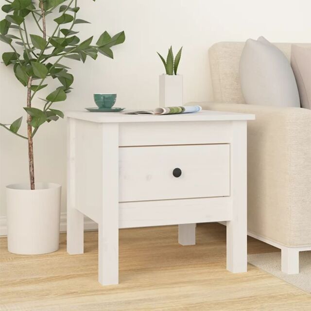 Berkfield Home Side Table White 40x40x39 cm Solid Wood Pine - Size: 40 x 40 x 39 cm - image 1