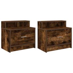 Berkfield Home Bedside Cabinets with Drawer 2 pcs Smoked Oak 51x31x47 cm in Brown - Size: 51 x 31 x 47 cm - thumbnail 1