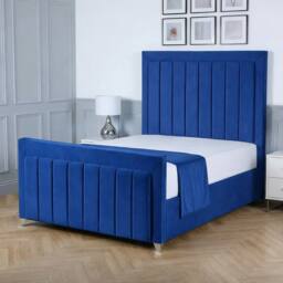 Living Comfort Bedz Elara Upholstered Gas Lift Storage Bed with 48 Inch Headboard in Blue - Size: Double