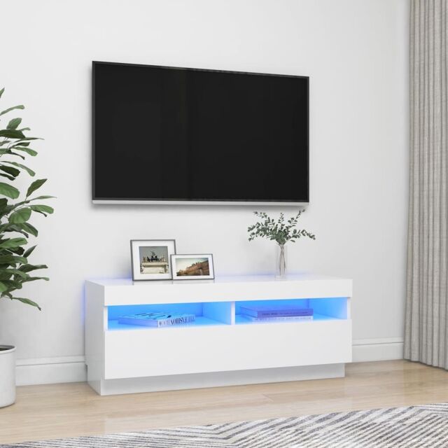 Berkfield Home TV Cabinet with LED Lights White 100x35x40 cm - Size: 100 x 35 x 40 cm - image 1