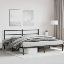 Berkfield Home Metal Bed Frame without Mattress with Headboard Black 193x203cm - Size: 193x203 cm - thumbnail 4
