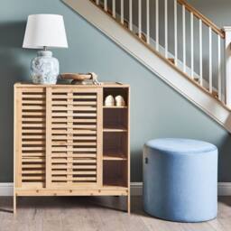Wyld and Coco Sideboard Shoe Cabinet - Light Brown Slatted Doors